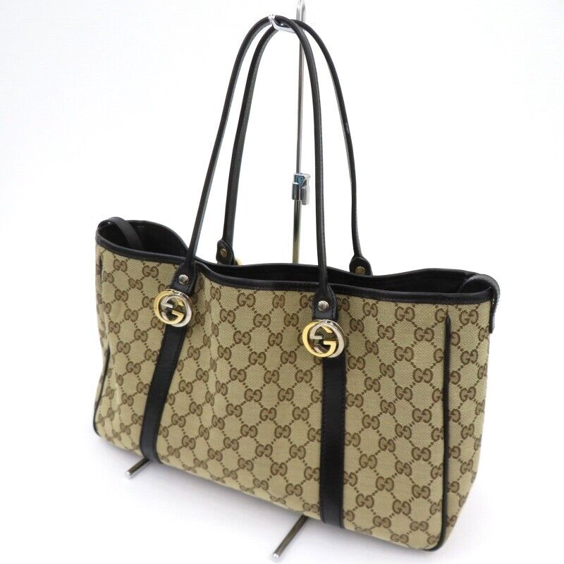 Gucci 232957 520981 GG Canvas Tote Bag Beige Allover Pattern Good Condition