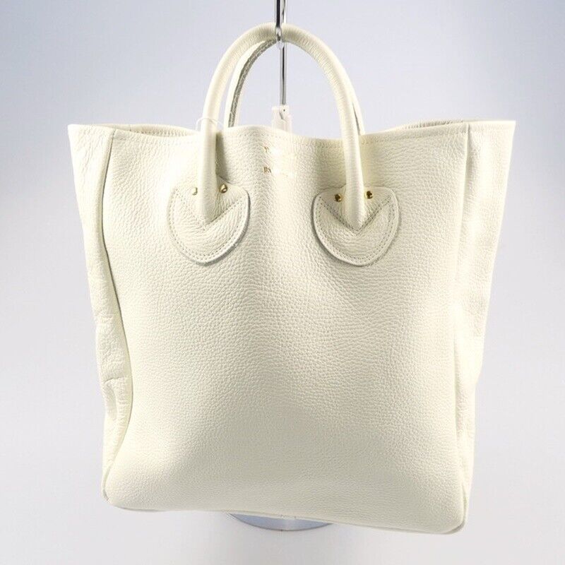 Young Olsen Embossed Leather Tote M Bag Ivory Near Mint