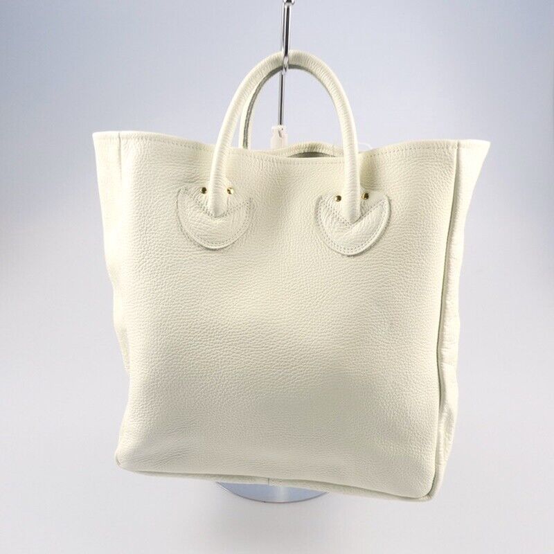 Young Olsen Embossed Leather Tote M Bag Ivory Near Mint