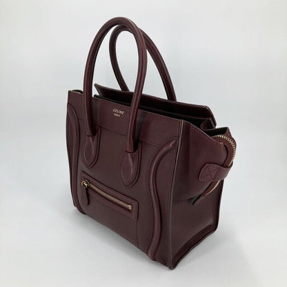 Celine 167793 Luggage Micro Shopper Tote Bag Bordeaux Good Condition