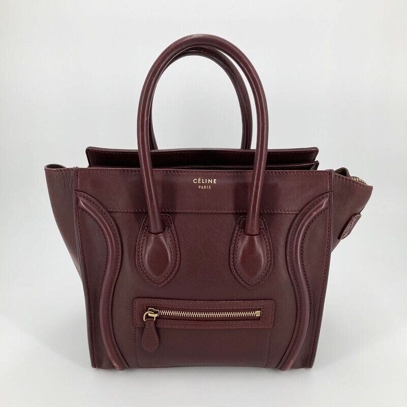 Celine 167793 Luggage Micro Shopper Tote Bag Bordeaux Good Condition