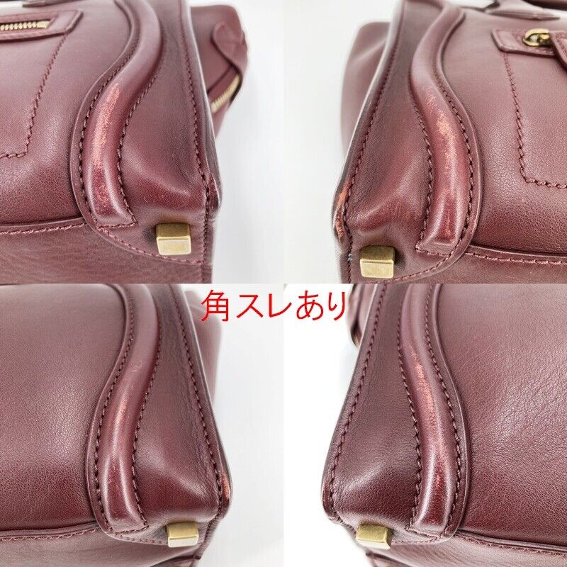 Celine 167793 Luggage Micro Shopper Tote Bag Bordeaux Good Condition