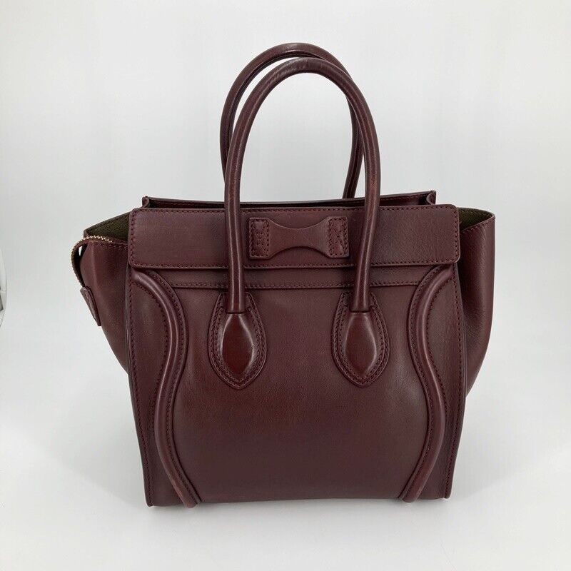 Celine 167793 Luggage Micro Shopper Tote Bag Bordeaux Good Condition