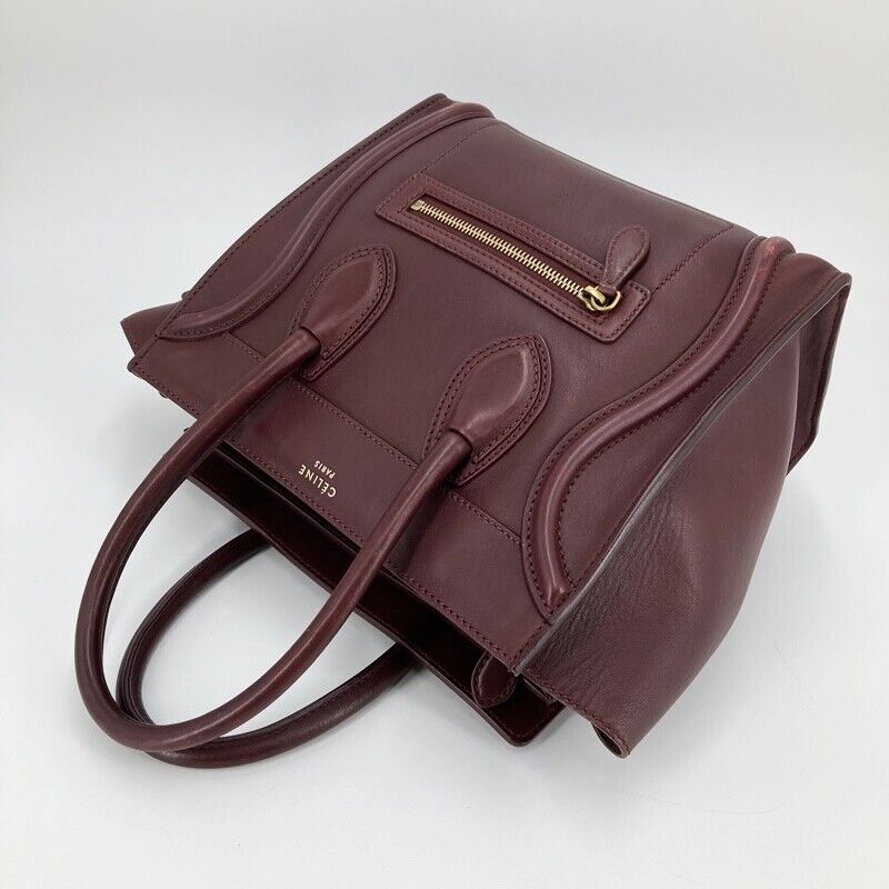 Celine 167793 Luggage Micro Shopper Tote Bag Bordeaux Good Condition