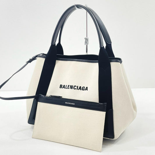 Balenciaga Cabas Handbag Tote Bag White Black 339933 With Pouch