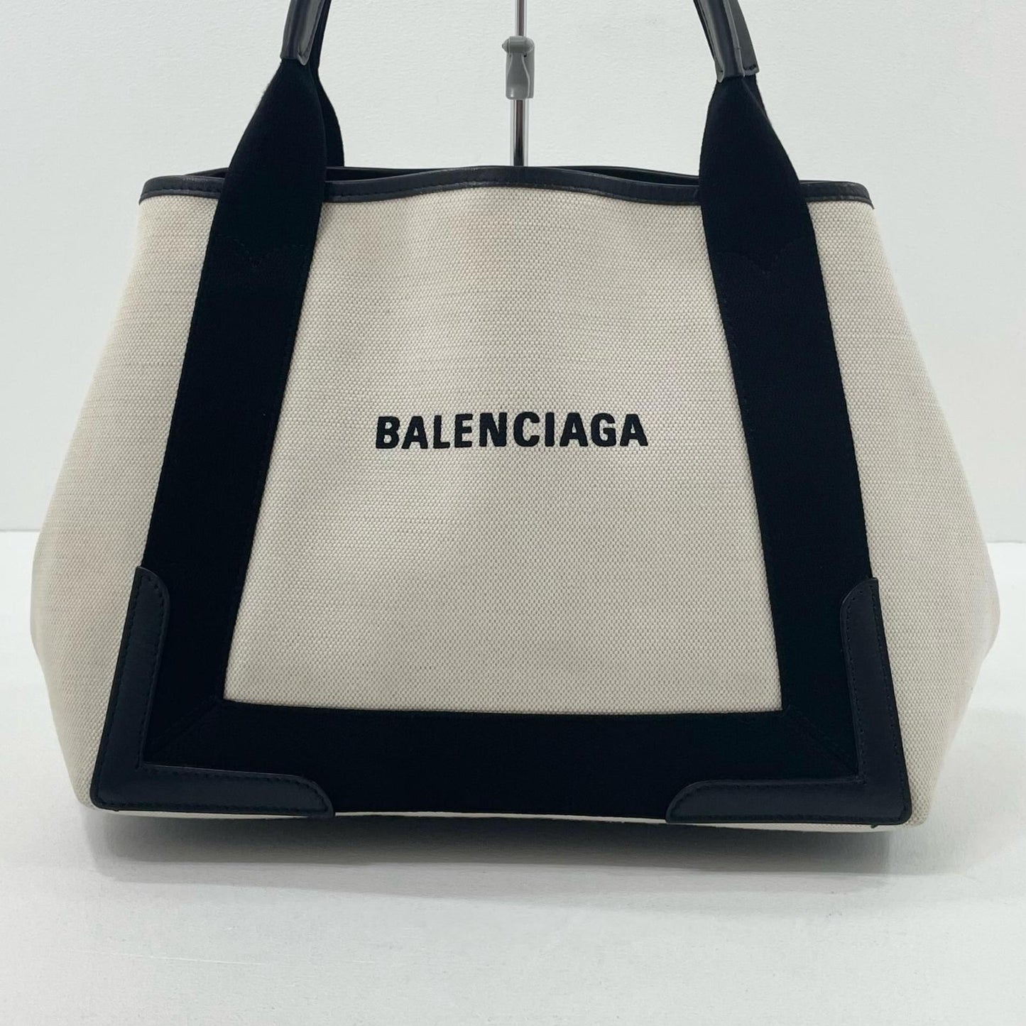 Balenciaga Cabas Handbag Tote Bag White Black 339933 With Pouch