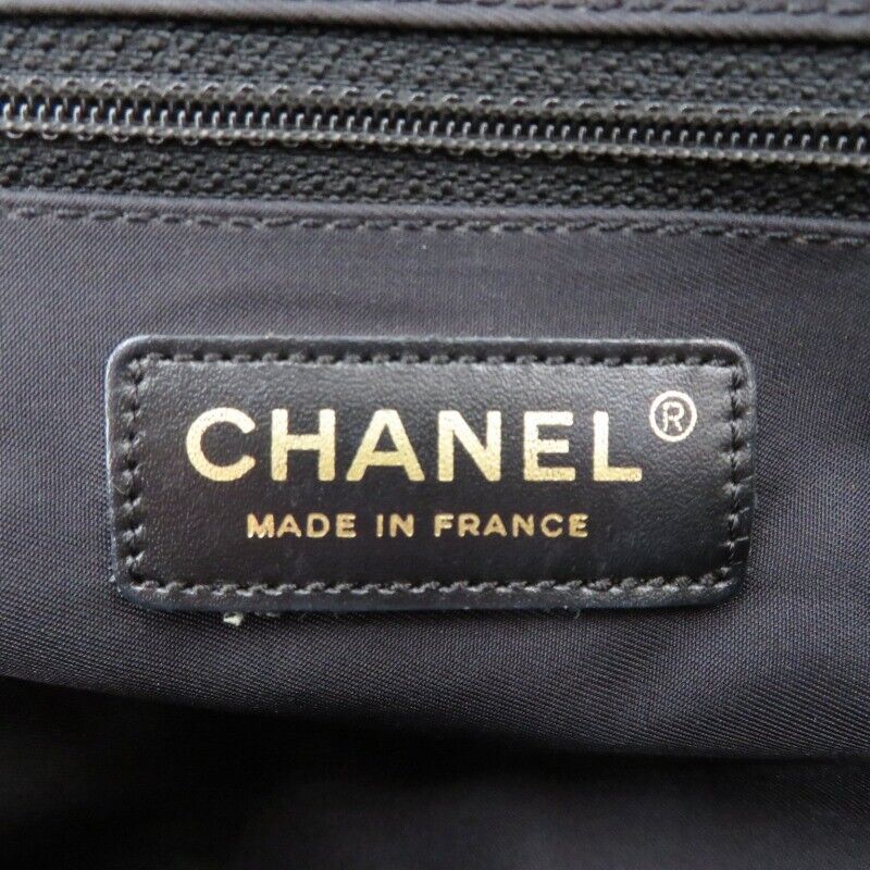 Chanel A15991Travel Line Tote MM Bag Black Nylon Leather Good Condition