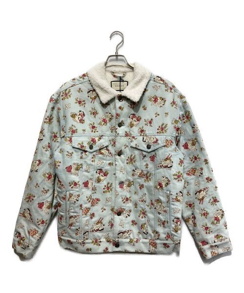 Gucci Boa Denim Jacket 524377 XDAXG Sky Blue Flower Men Size M Good Condition