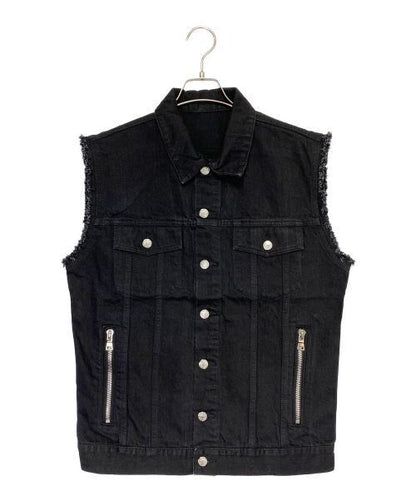 Balmain Back Embroidered Denim Jacket Vest Black RH08222Z127 Men XL Excellent