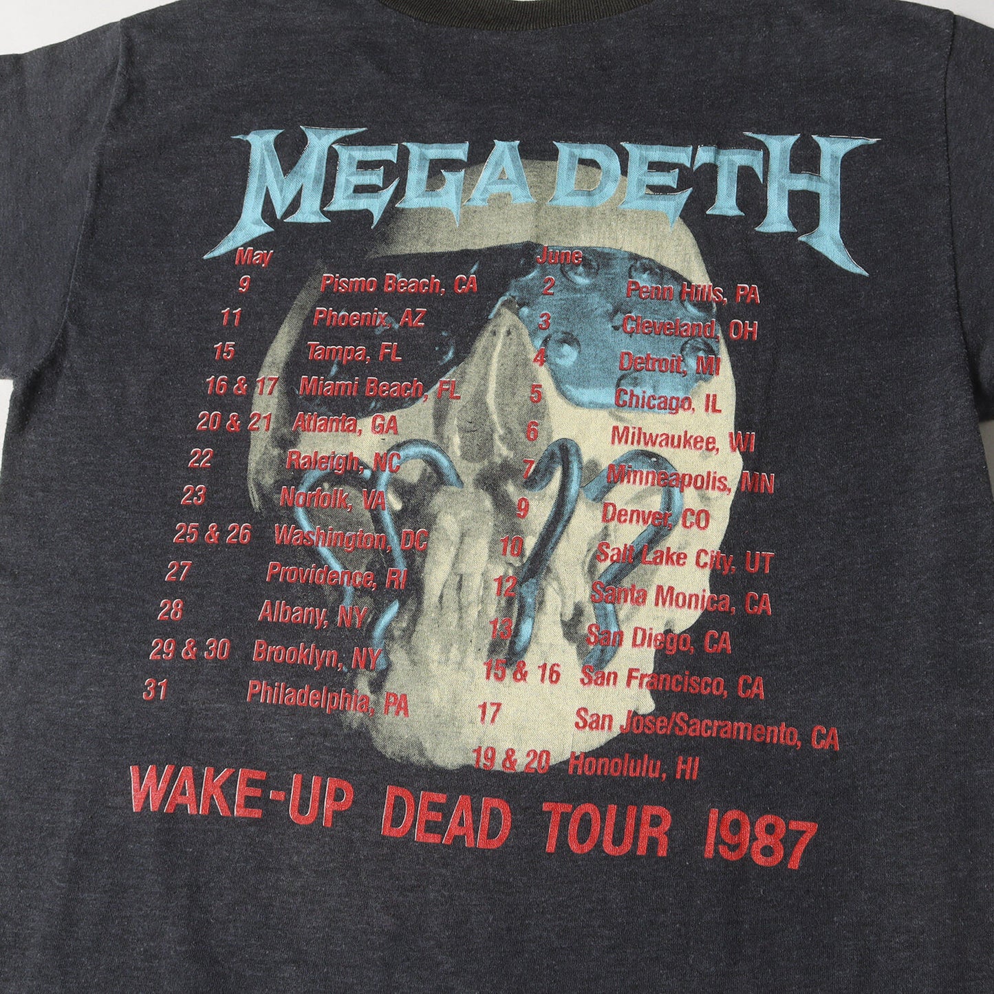 80S Megadeth Wake-Up Dead Tour 1987 Crew Neck Short Sleeve T-Shirt Black See Siz