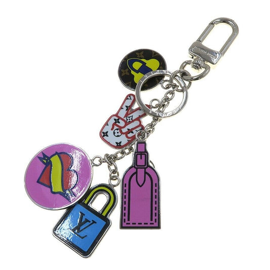 Louis Vuitton Key Chain Portocle LV Stories Silver Multicolor Good Condition