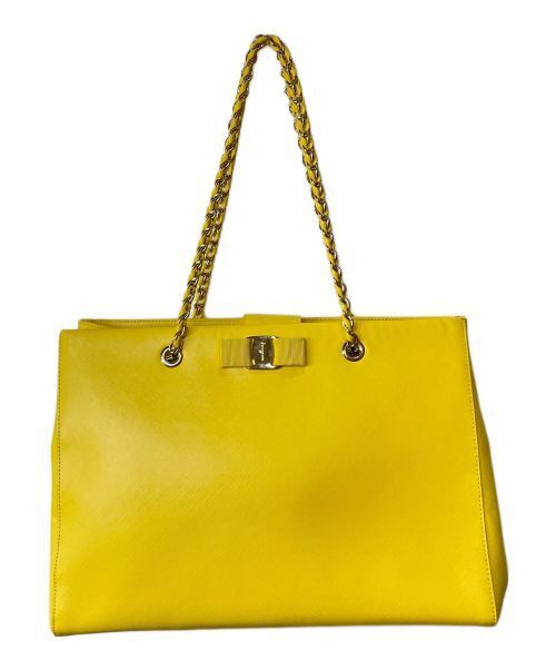 Salvatore Ferragamo Rose Ribbon Tote Bag Yellow Women Excellent Condition