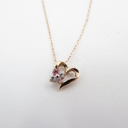 4 C Yondoshi K10 Pink Gold Heart Cubic Zirconia Necklace F129