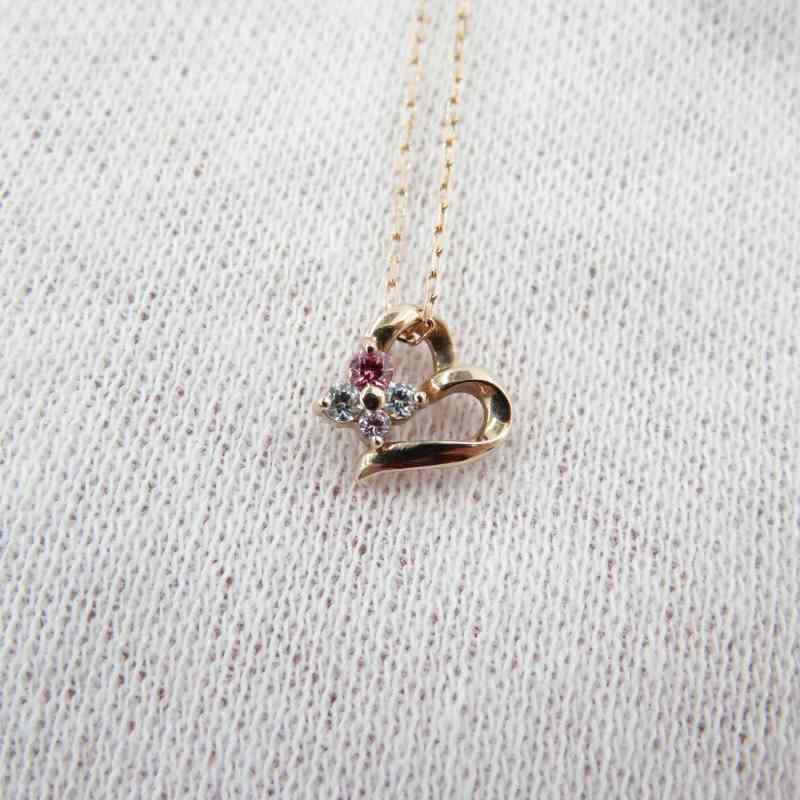 4 C Yondoshi K10 Pink Gold Heart Cubic Zirconia Necklace F129