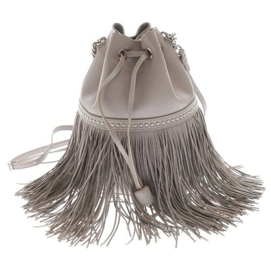 J M Davidson Carnival Fringe Leather Studded Shoulder Bag Gray Ladies Grade B Co