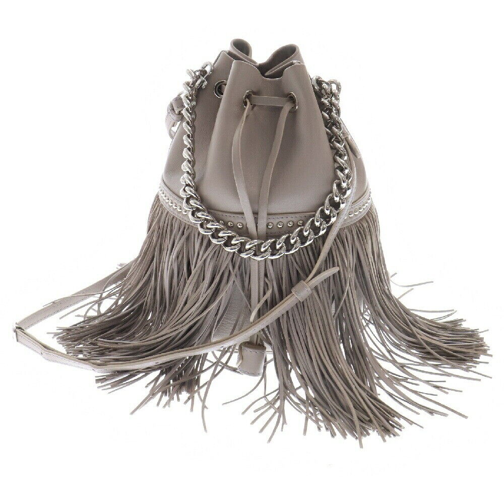 J M Davidson Carnival Fringe Leather Studded Shoulder Bag Gray Ladies Grade B Co