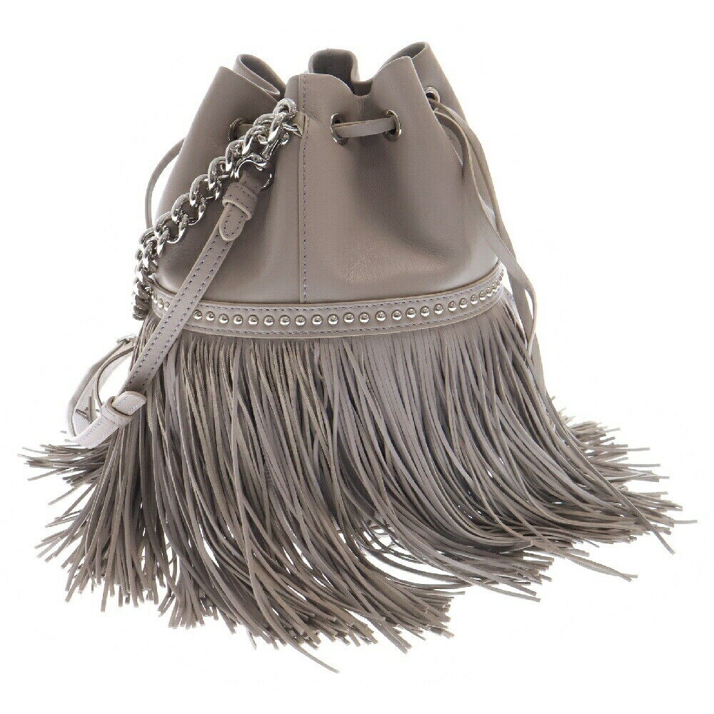 J M Davidson Carnival Fringe Leather Studded Shoulder Bag Gray Ladies Grade B Co