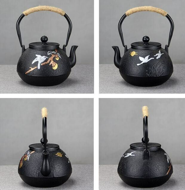 Iron Tea Pot Traditional Design Nambu Ironware IH Compatible Black Bird