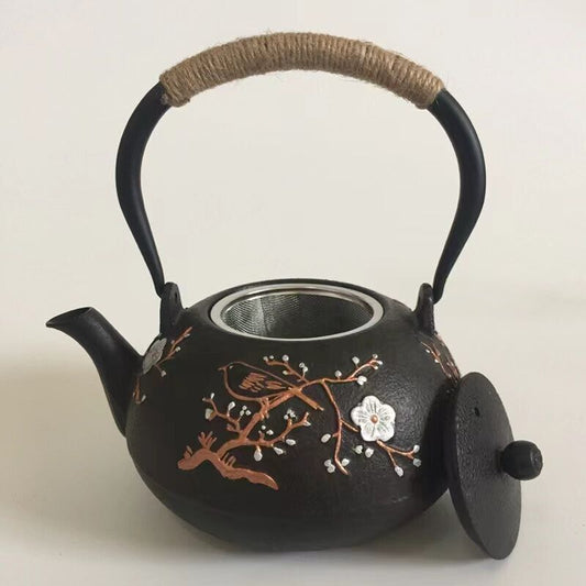 Iron Tea Pot Traditional Design Nambu Ironware IH Compatible Bird Cherry Blossom