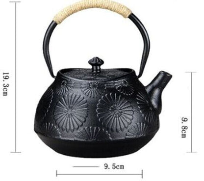 Iron Tea Pot Traditional Design Nambu Ironware IH Compatible Black Floral