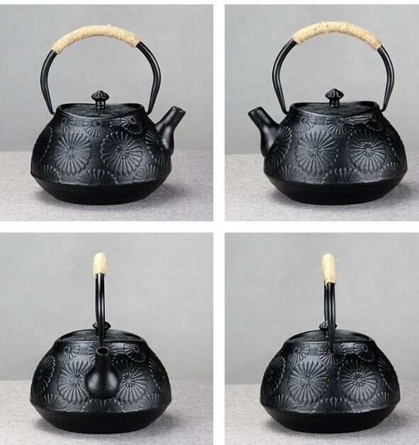 Iron Tea Pot Traditional Design Nambu Ironware IH Compatible Black Floral