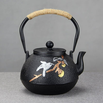 Iron Tea Pot Traditional Design Nambu Ironware IH Compatible Black Bird