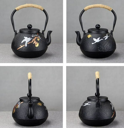 Iron Tea Pot Traditional Design Nambu Ironware IH Compatible Black Bird