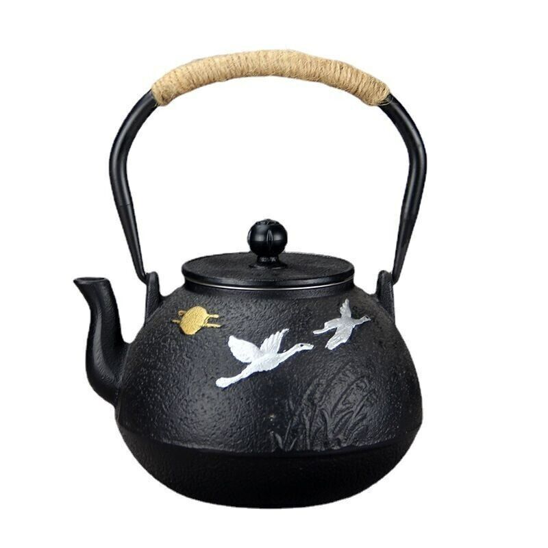 Iron Tea Pot Traditional Design Nambu Ironware IH Compatible Black Bird