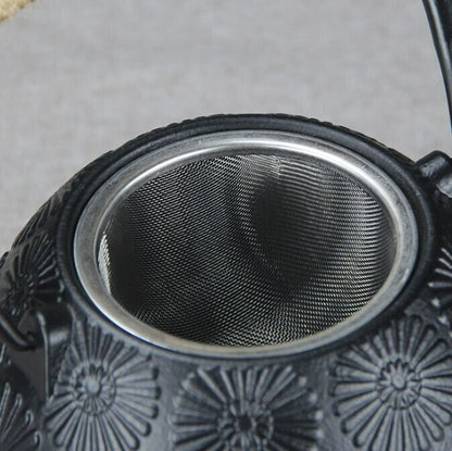 Iron Tea Pot Traditional Design Nambu Ironware IH Compatible Black Flower