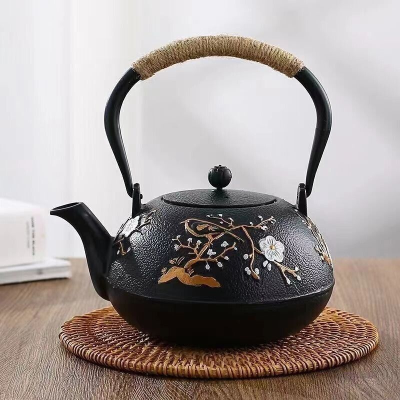 Iron Tea Pot Traditional Design Nambu Ironware IH Compatible Bird Cherry Blossom