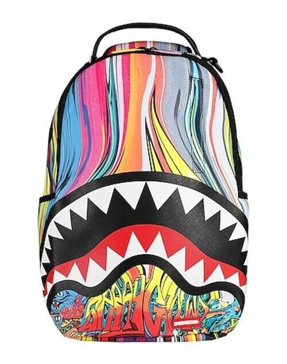 Sprayground Melt Graf Backpack PVC Orange Multicolor Logo Zipper Closure