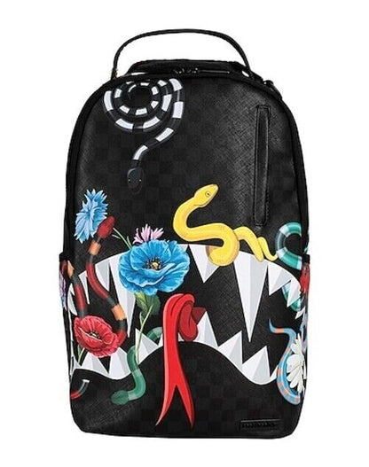 Sprayground SNAKES ON A BAG Backpack PVC Black Flower Plaid Zipper Closure