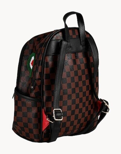 Sprayground Chenille Sip Savage Backpack Brown PVC Plaid Pattern Zipper Closure