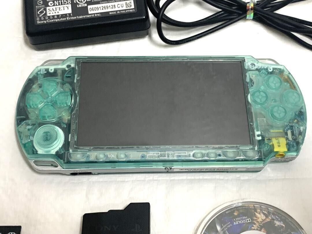 PSP 2000 Sony Ready to Play Set Custom Skeleton Clear Green Confirmed Operation