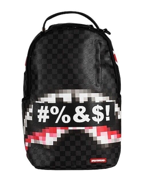 Sprayground Censored Backpack PVC Plaid Pattern Black Logo Zipper Closure