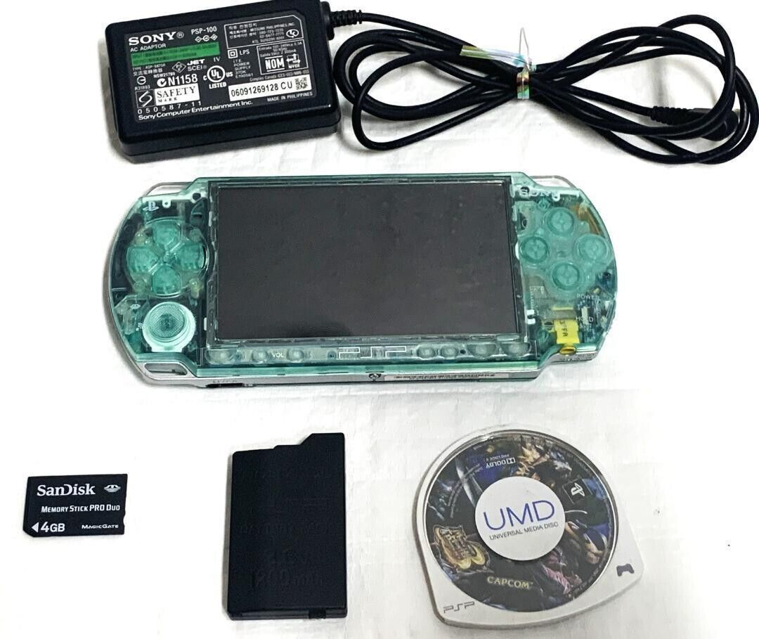 PSP 2000 Sony Ready to Play Set Custom Skeleton Clear Green Confirmed Operation