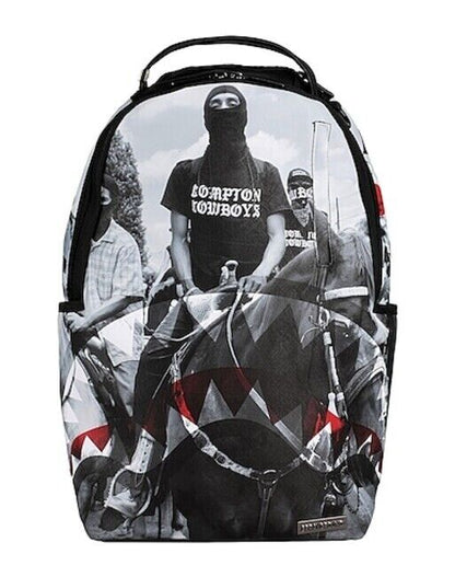 Sprayground Compton Backpack Cowboys PVC Photo Black Multicolor Zipper Closure