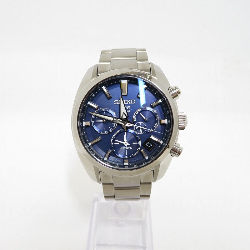 Seiko Astron 5X Series Dual Time Sbxc019 Analog Radio Solar Watch Navy Dial Silv