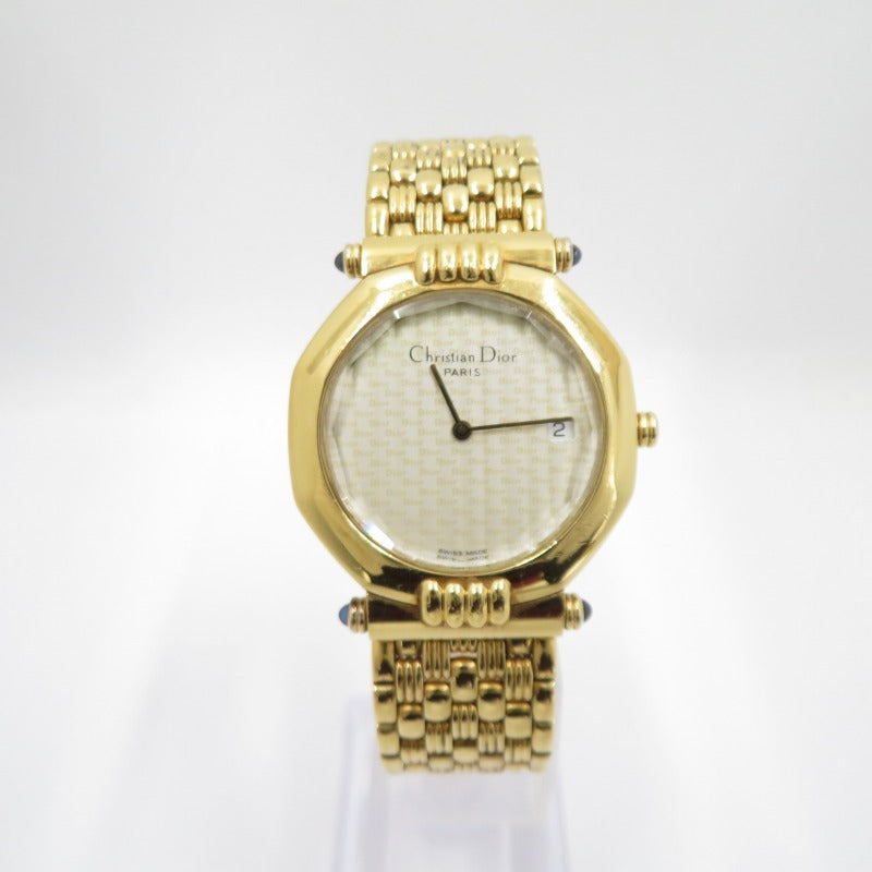 Christian Dior Cut Glass Octagon Analog Watch 64151 Gold F131