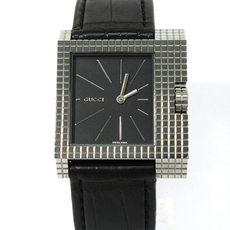 Gucci 7100M Black Dial Square Analog Quartz Watch Silver F135