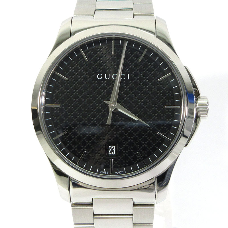 Gucci Ya1264051 G-Timeless Diamante Pattern Analog Quartz Watch Black Silver F13