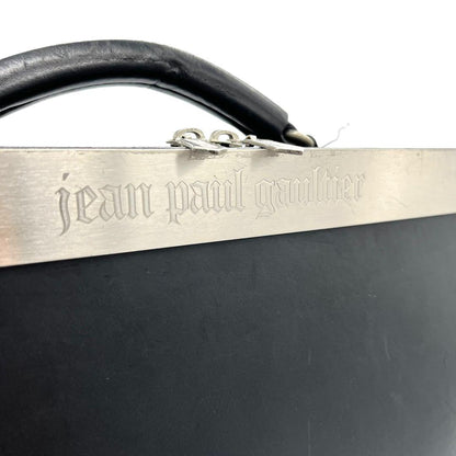 Jean Paul Gaultier Metal Plate Business Bag Black Leather A4 Size Storage Rare