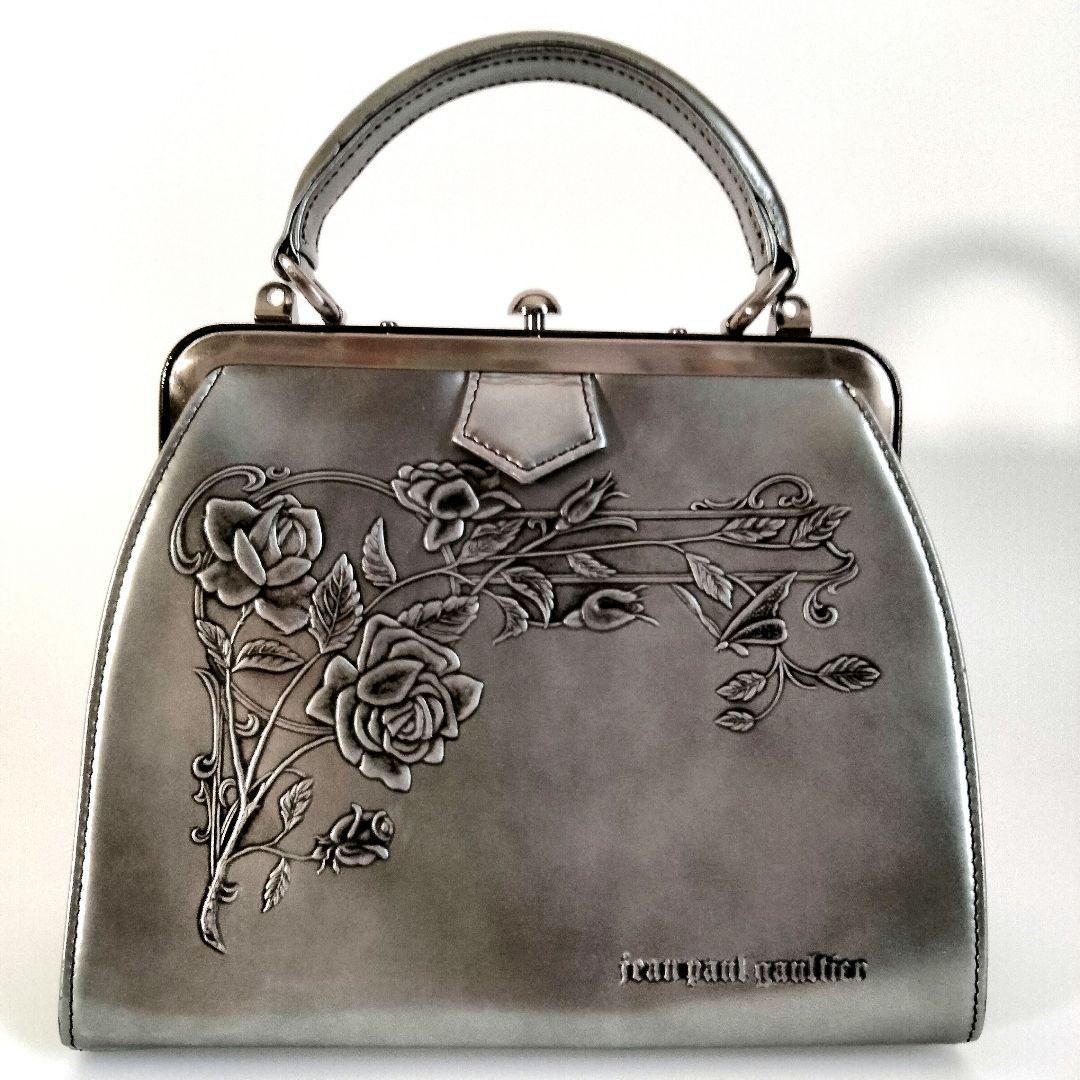 Jean Paul Gaultier Rose Handbag 2way Clasp Silver Leather Excellent Condition