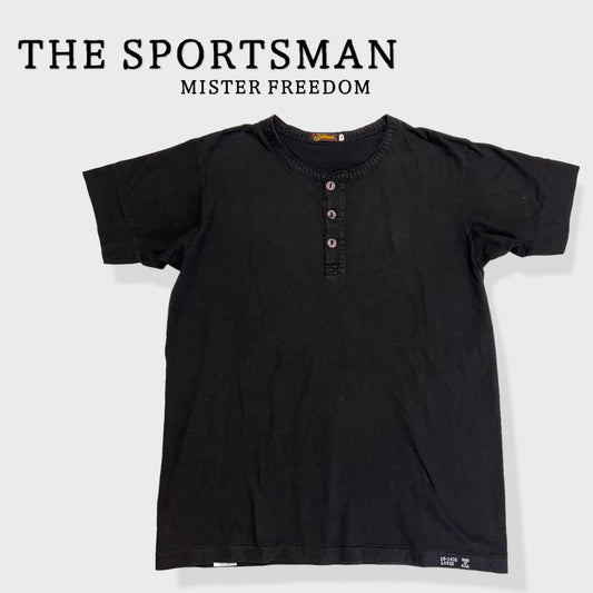 Mister Freedom Sugar Cane The Sportsman Henley Neck T Shirt Black Cotton Men L