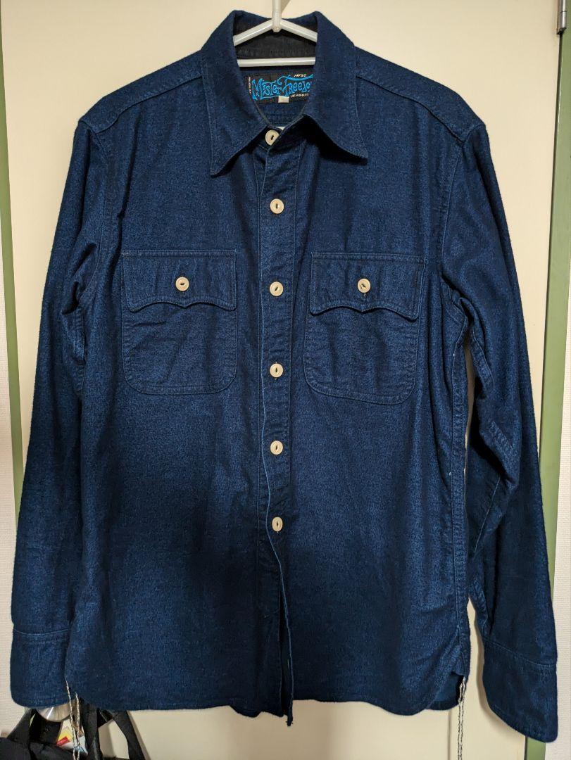 Mister Freedom Long Sleeve Indigo Blue Flannel Shirt Plain Men Size M