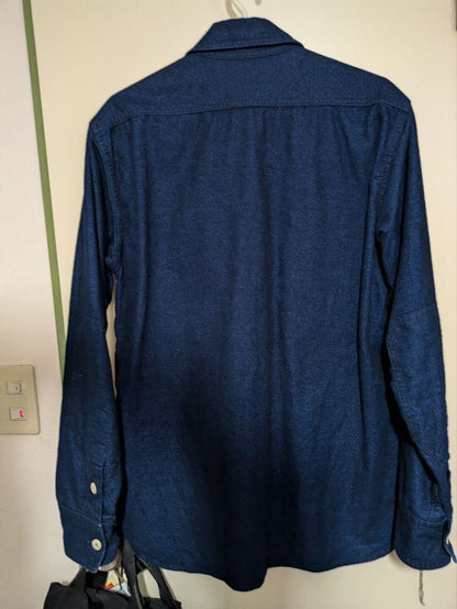 Mister Freedom Long Sleeve Indigo Blue Flannel Shirt Plain Men Size M