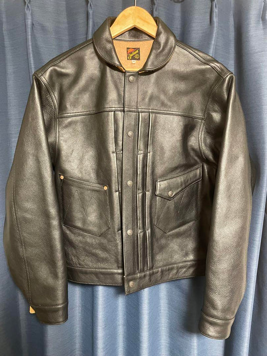 Mister Freedom Sugar Cane Leather Racing Jacket Black Brown Men Size L Near Mint