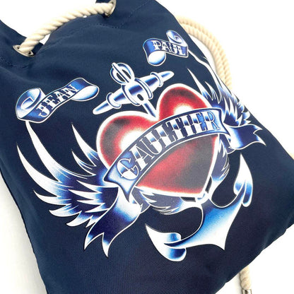 Jean Paul Gaultier Rare Print Heart Wing Shoulder Bag Navy Nylon